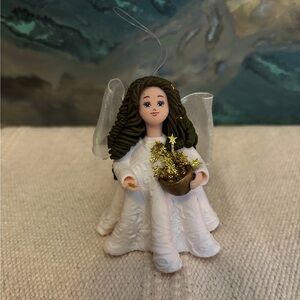 Vintage Kneeded Angels Handcrafted Angel Ornament Shooting Gold Stars Basket